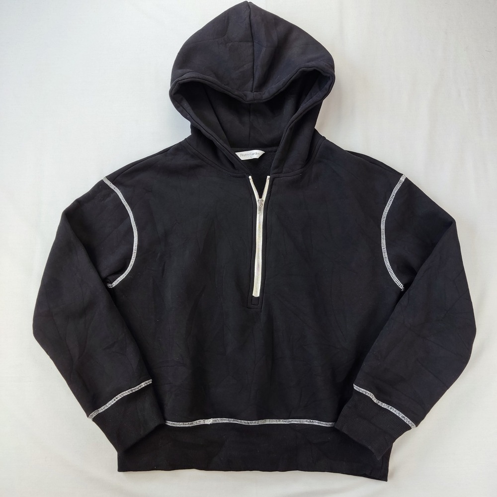 PrettyGarden Hoodie Women S Black Quarter Zip Cropped Contrast Stitch Sweatshirt